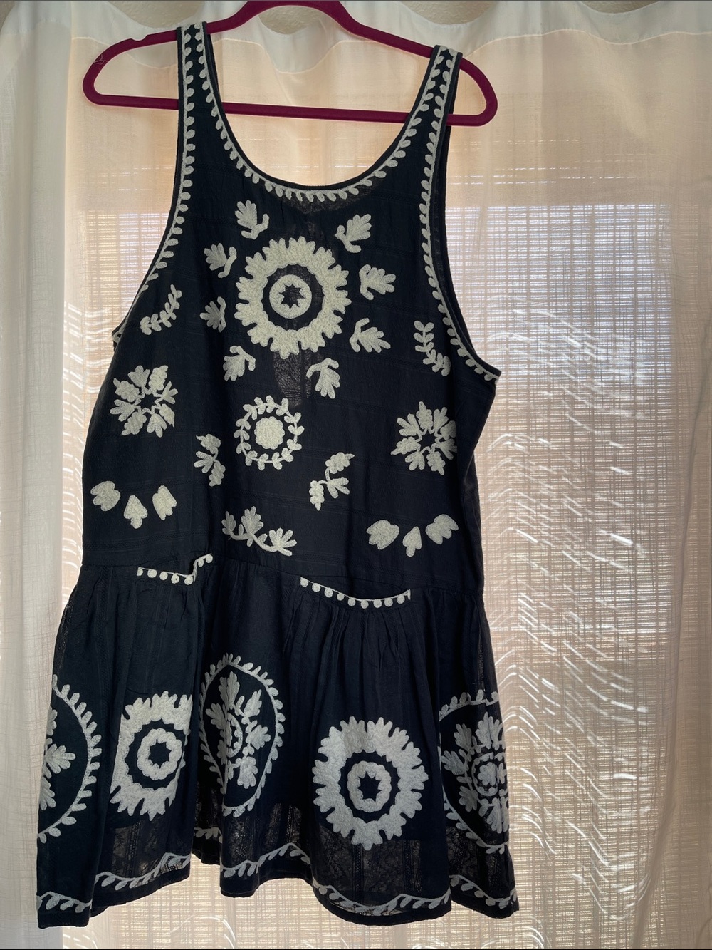 Free people Sleeveless Embroidered Mini Dress with White Floral Motifs